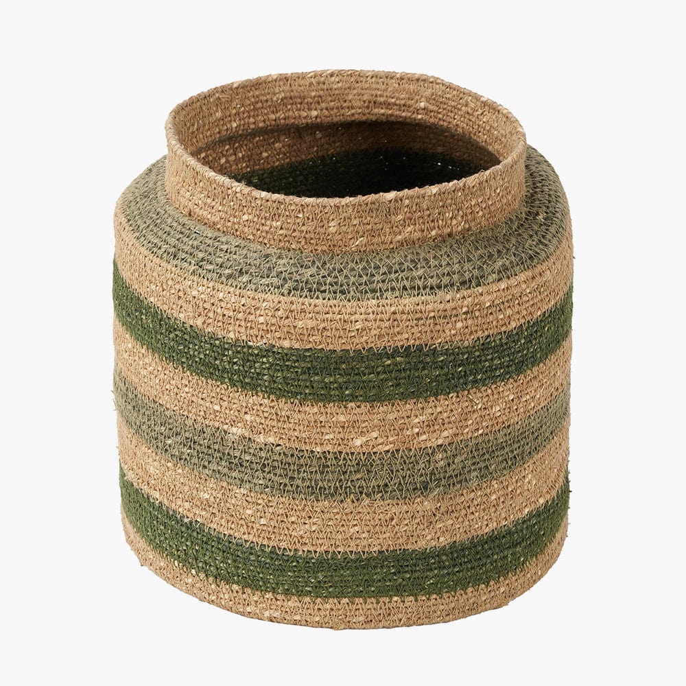 Seagrass Natural, Green & Sage Stripe Round Basket
