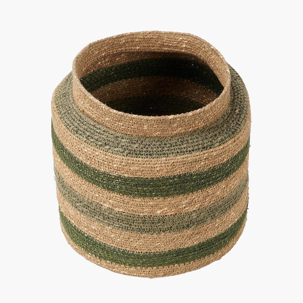 Seagrass Natural, Green & Sage Stripe Round Basket