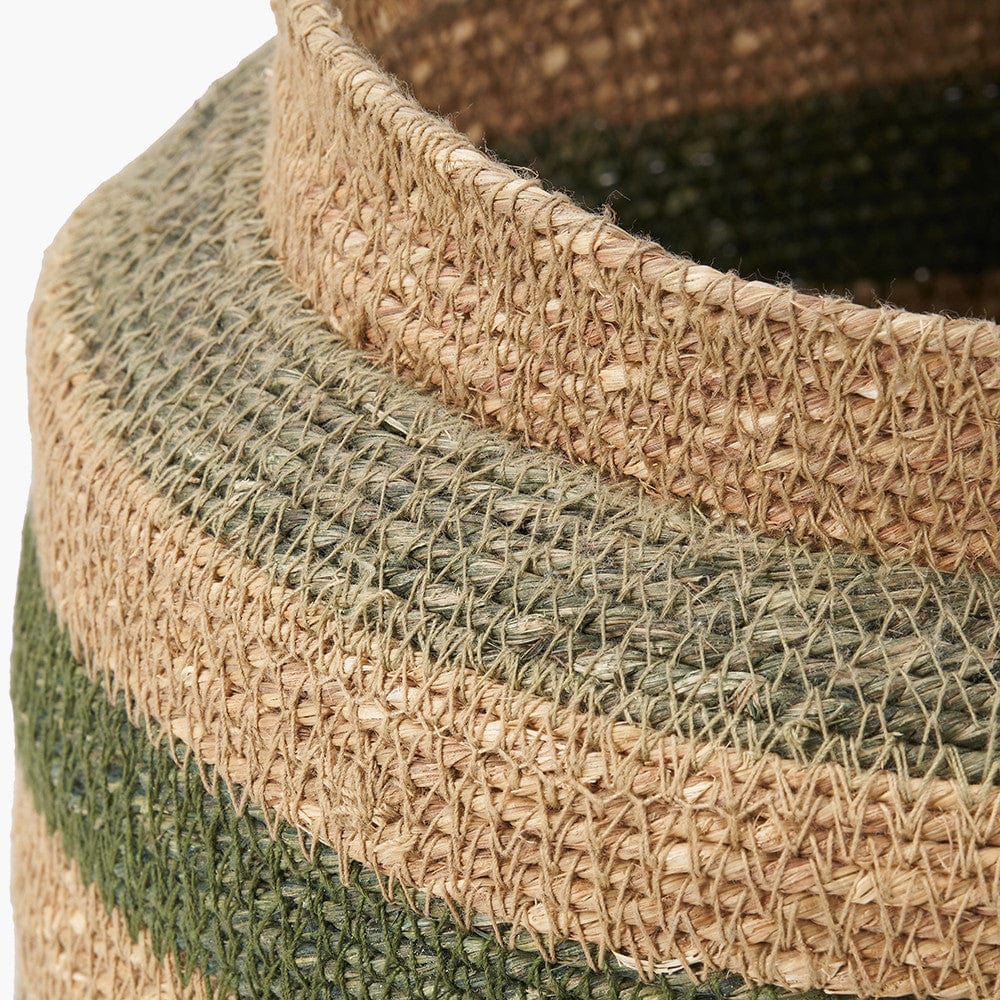 Seagrass Natural, Green & Sage Stripe Round Basket