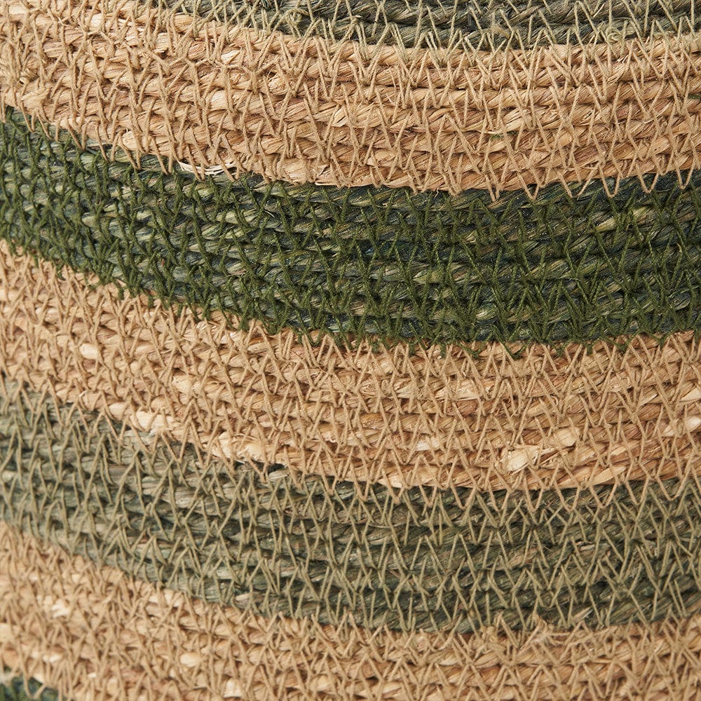 Seagrass Natural, Green & Sage Stripe Round Basket