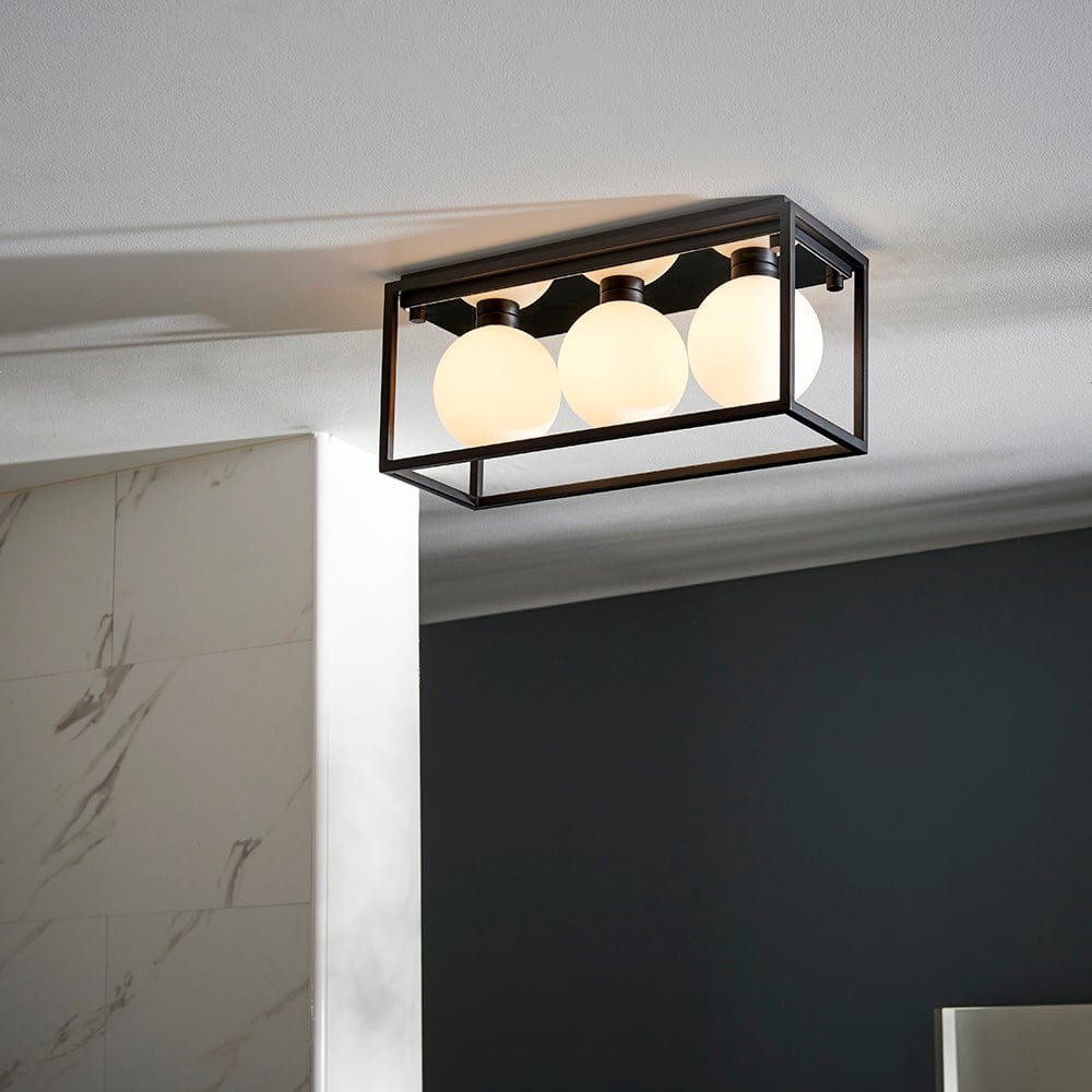 Frame 3 Light Matt Black Semi Flush Bathroom Light