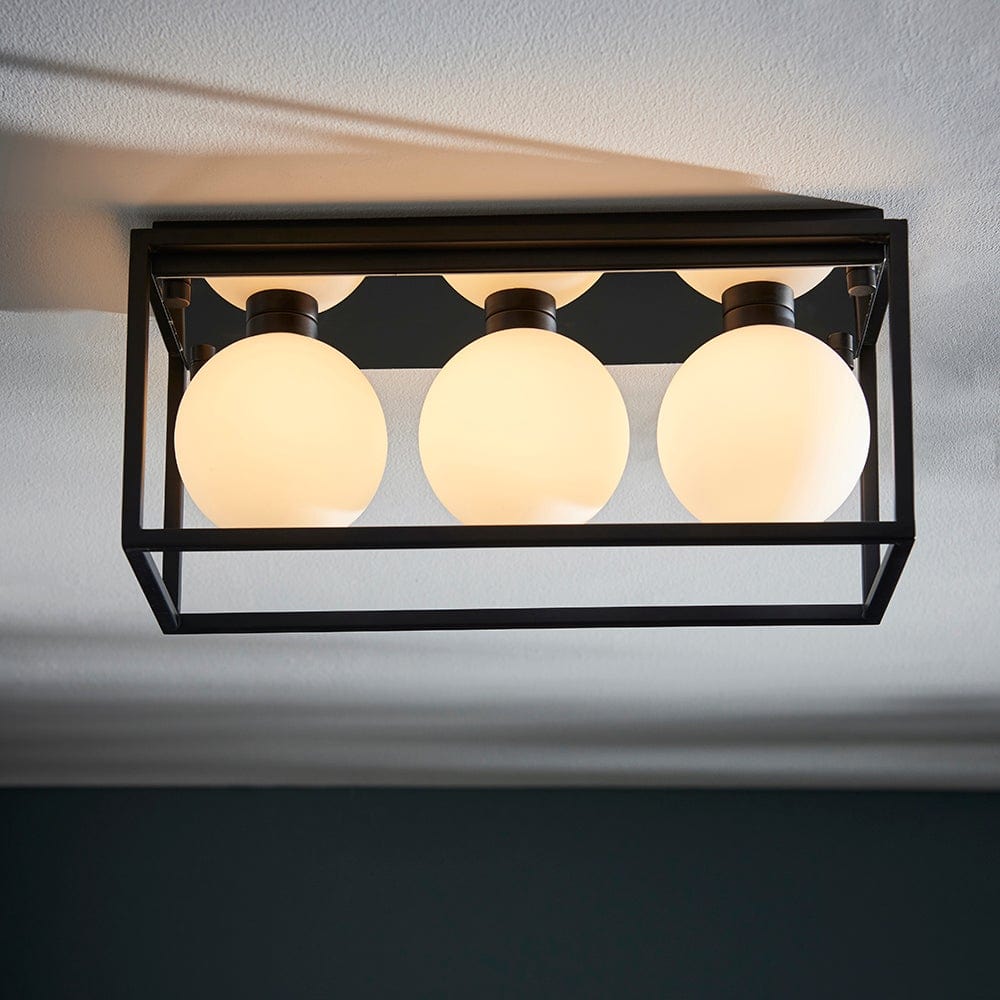 Frame 3 Light Matt Black Semi Flush Bathroom Light