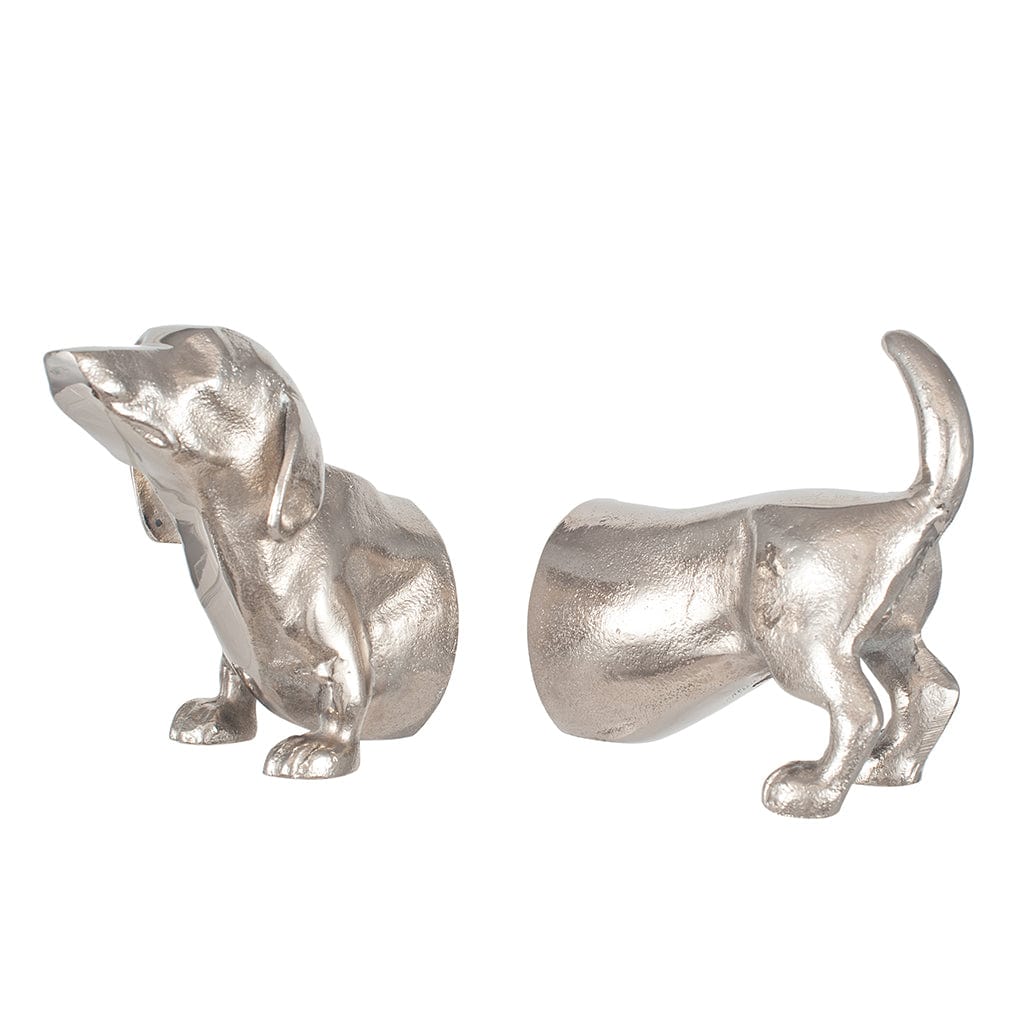 Silver Metal Sausage Dog Book Ends