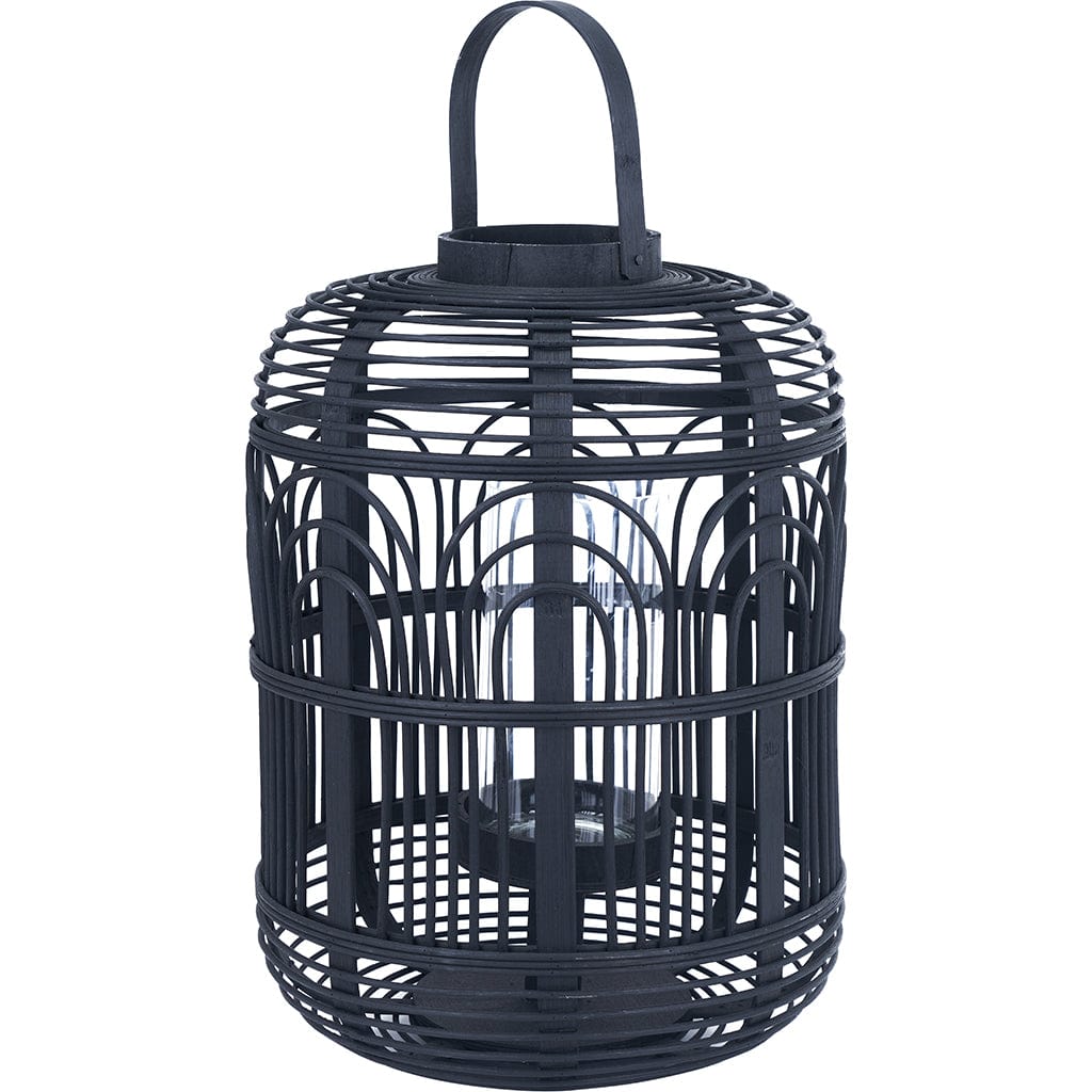 Black Bamboo & Glass Large Lantern