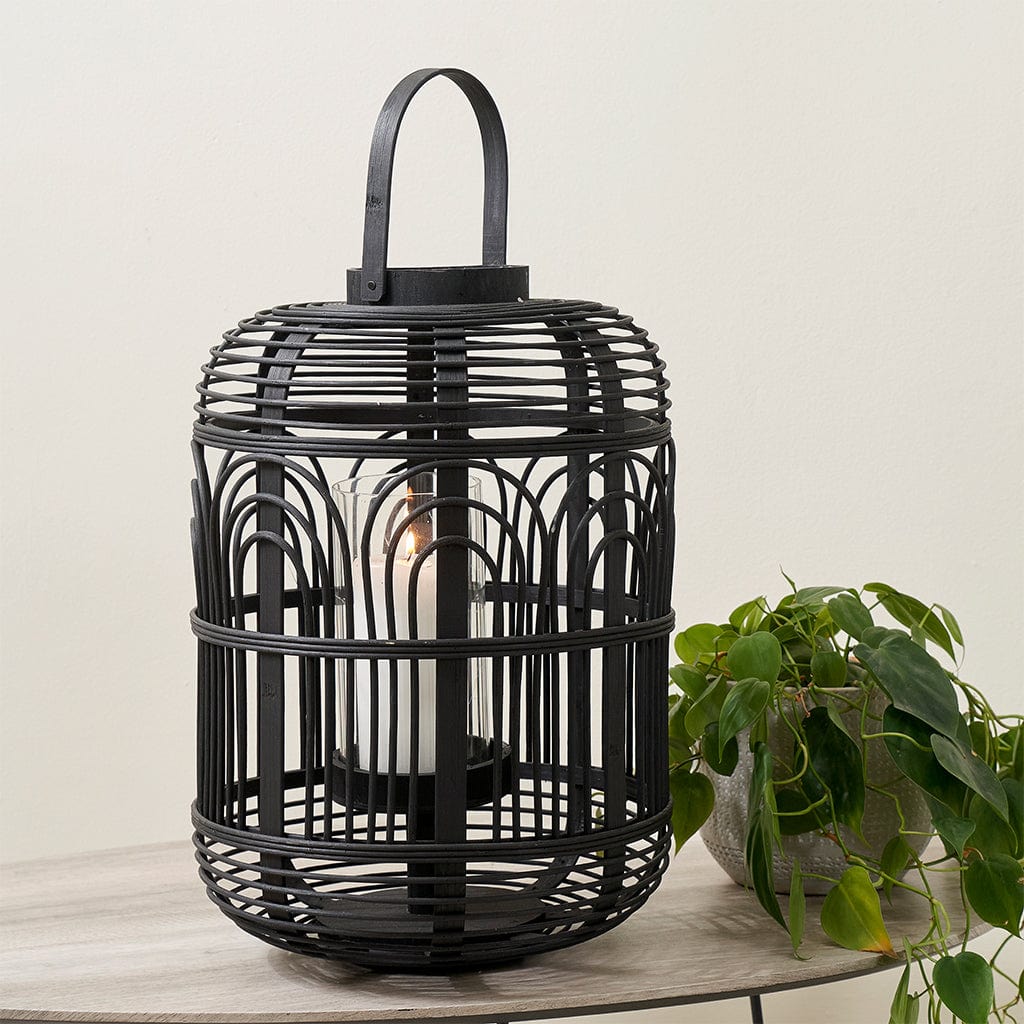 Black Bamboo & Glass Large Lantern