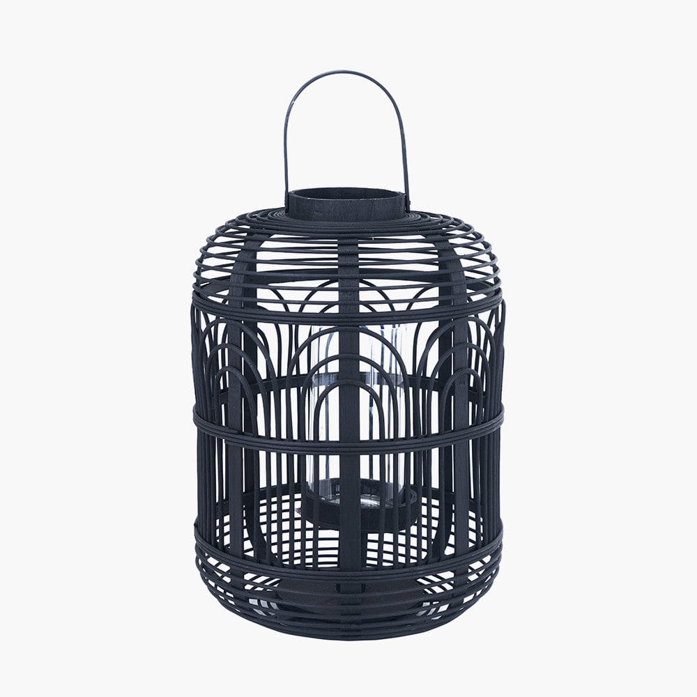 Black Bamboo & Glass Large Lantern