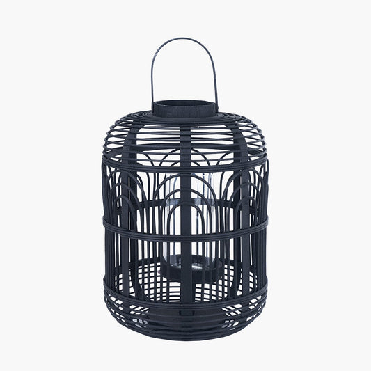 Black Bamboo & Glass Large Lantern