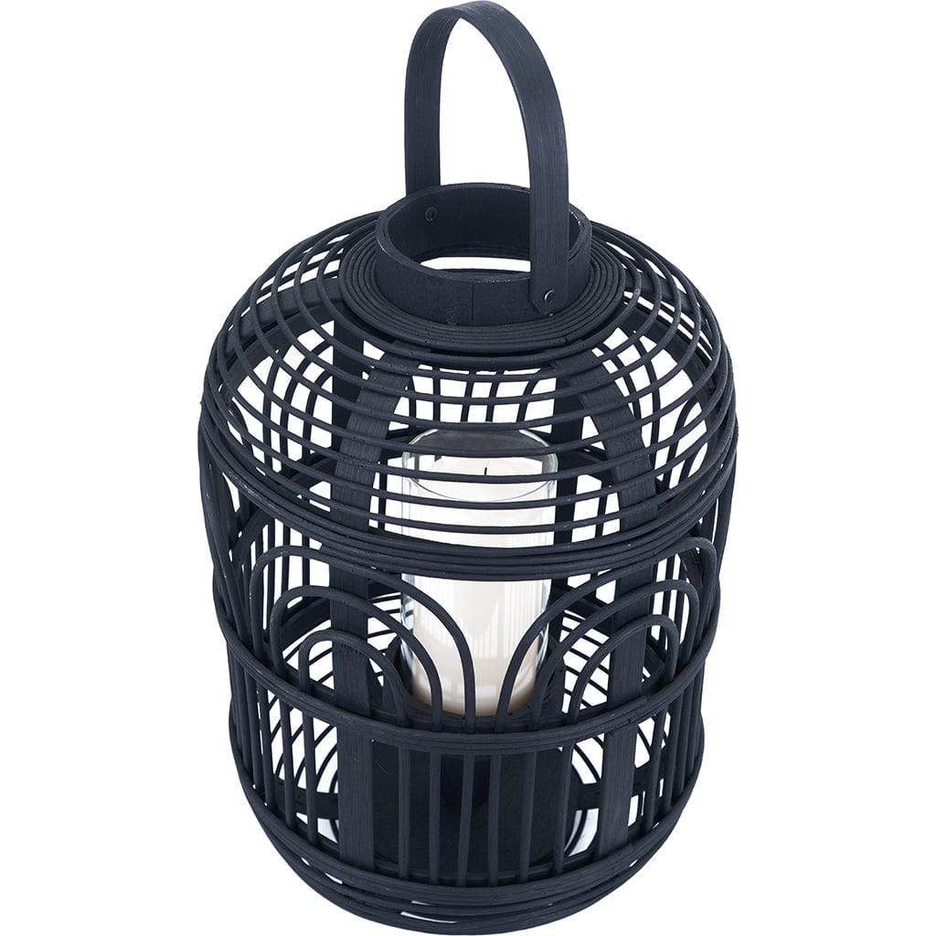 Black Bamboo & Glass Small Lantern