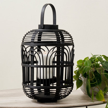 Black Bamboo & Glass Small Lantern