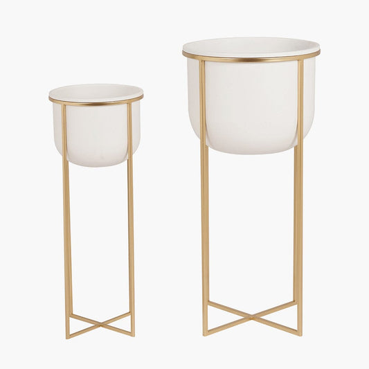 White & Gold Set of 2 Planters