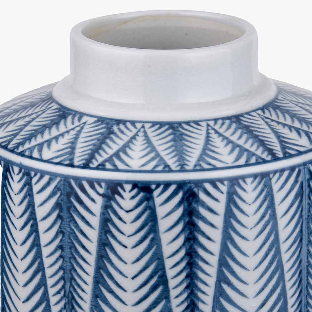 Samara Blue & White Ceramic Aztec Design Lidded Ginger Jar