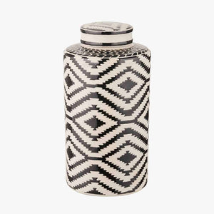 Chirala Black & White Ceramic Aztec Design Lidded Ginger Jar