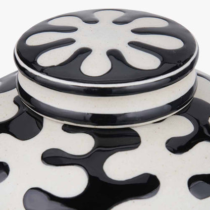 Elkorn Black & White Ceramic Coral Design Lidded Ginger Jar