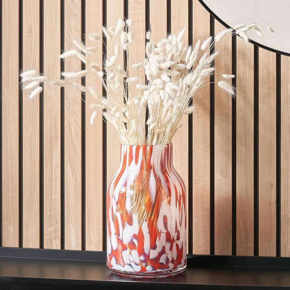 Red & White Tortoiseshell Glass Vase Tall