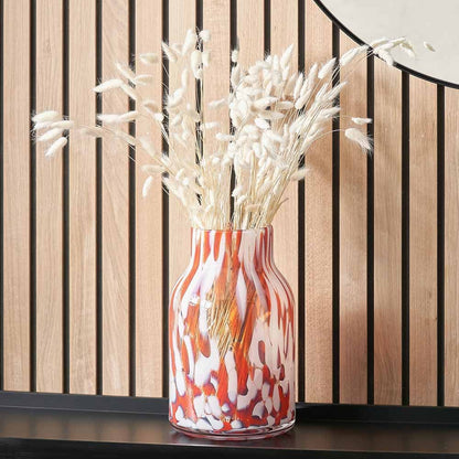 Red & White Tortoiseshell Glass Vase Tall