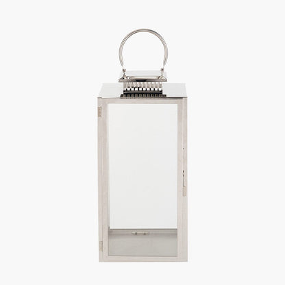 Silver Stainless Steel & Glass Large Rectangular Lantern