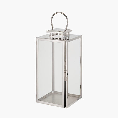 Silver Stainless Steel & Glass Large Rectangular Lantern