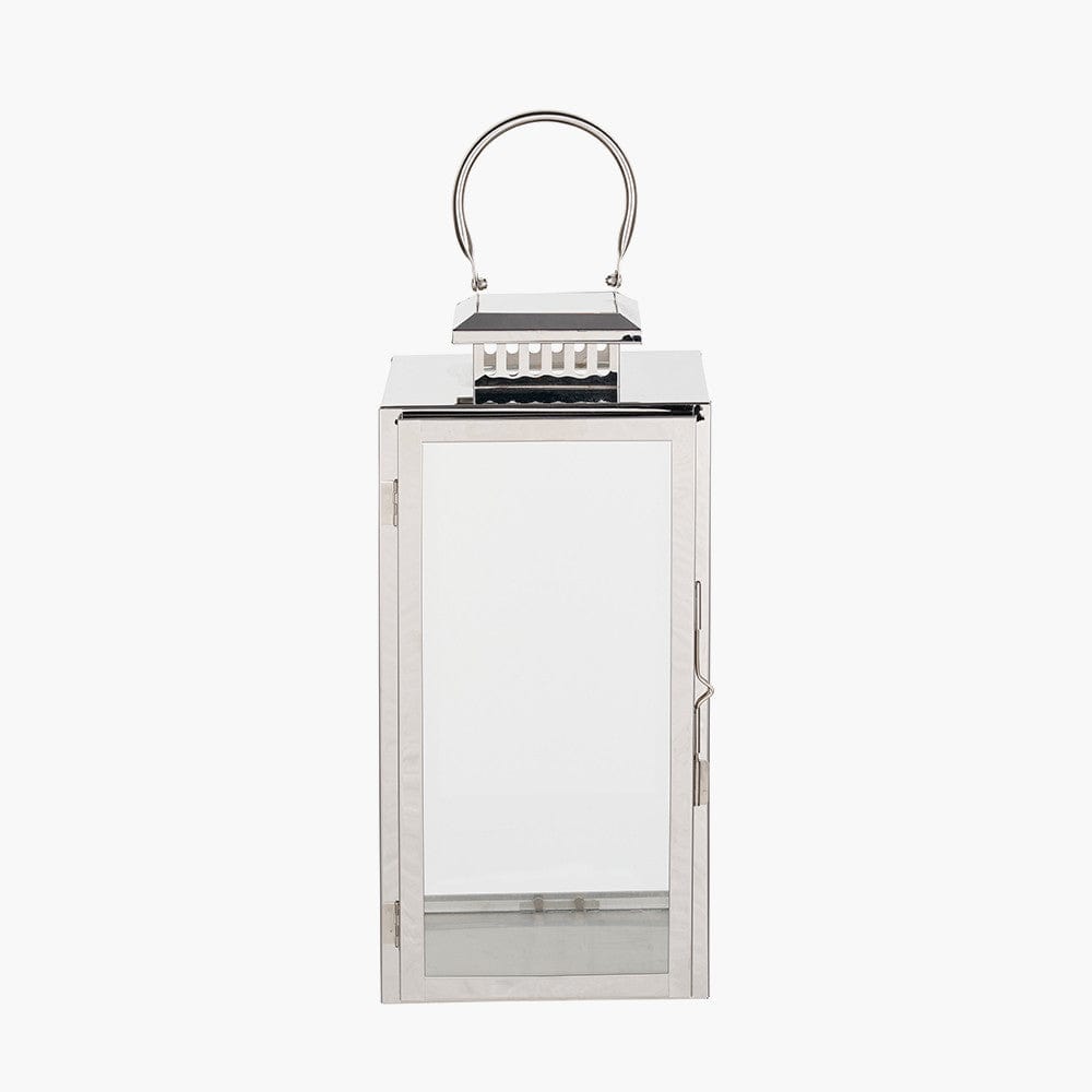 Silver Stainless Steel & Glass Medium Rectangular Lantern