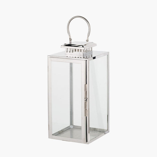 Silver Stainless Steel & Glass Medium Rectangular Lantern