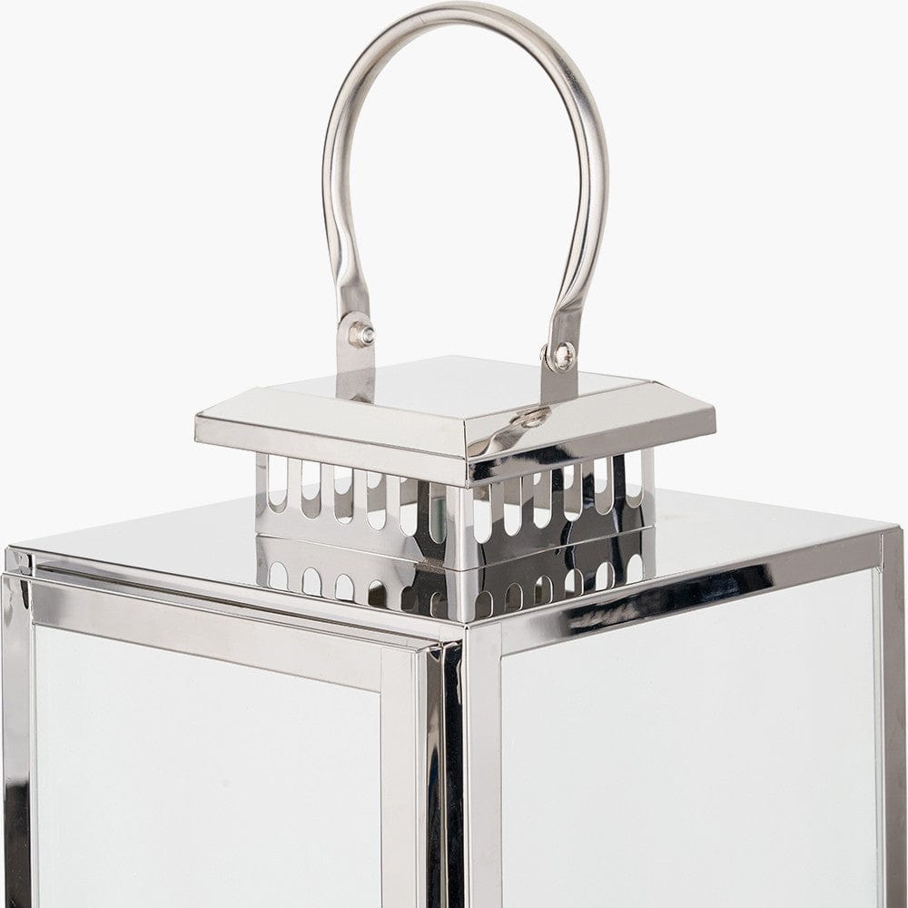 Silver Stainless Steel & Glass Medium Rectangular Lantern