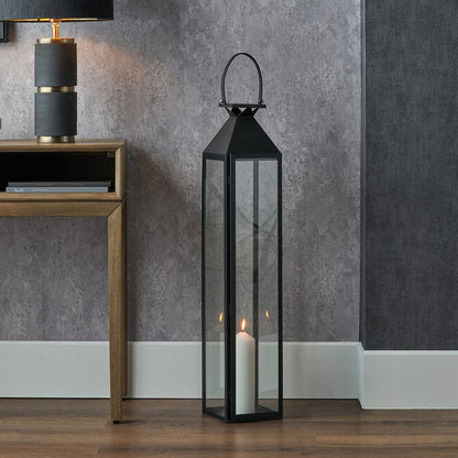 Black Stainless Steel & Glass Large Tall Lantern