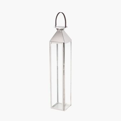 Silver Stainless Steel & Glass Large Tall Lantern