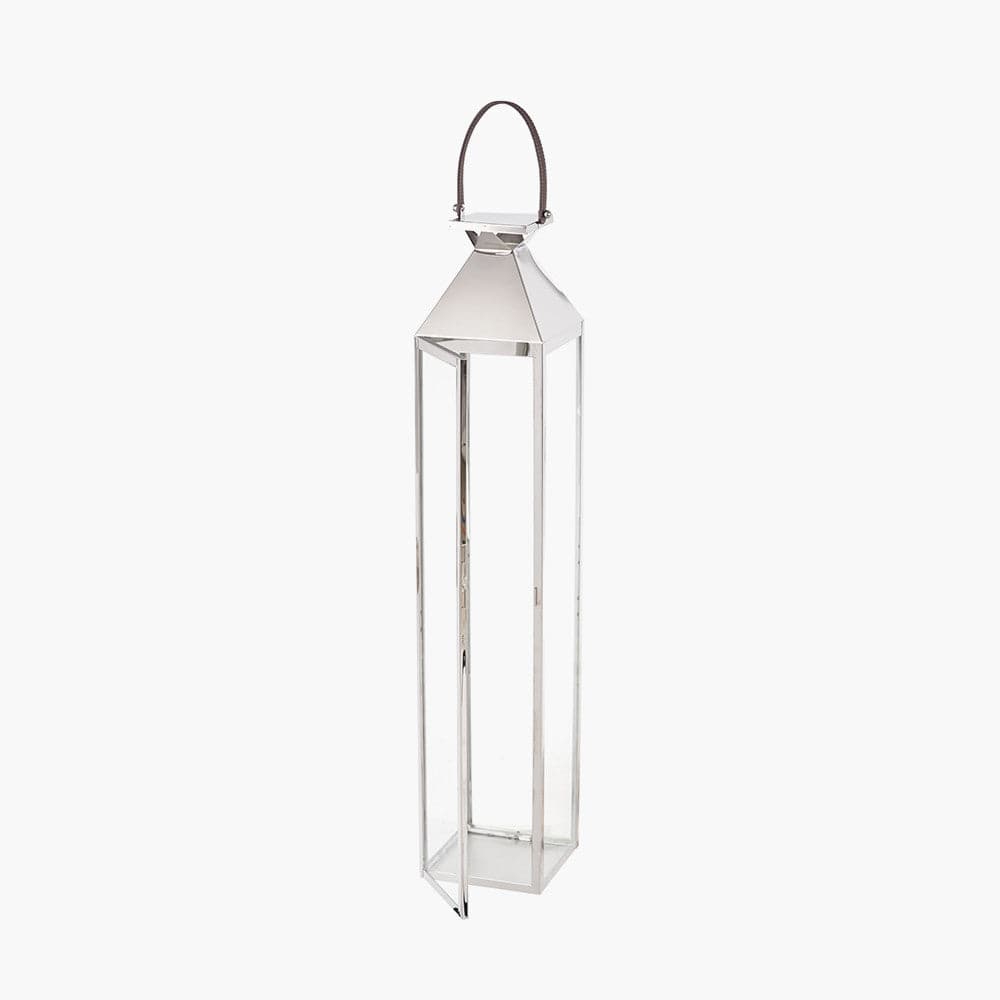 Silver Stainless Steel & Glass Large Tall Lantern