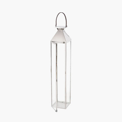 Silver Stainless Steel & Glass Large Tall Lantern