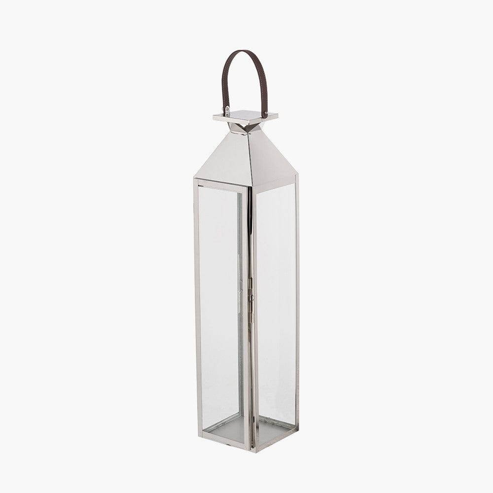 Silver Stainless Steel & Glass Medium Tall Lantern