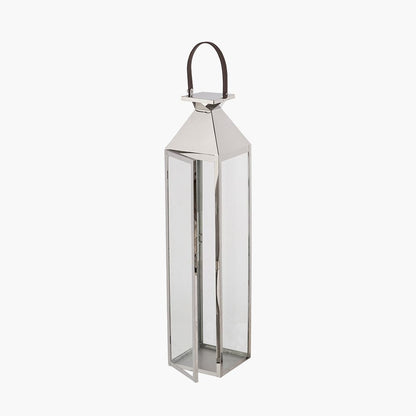 Silver Stainless Steel & Glass Medium Tall Lantern