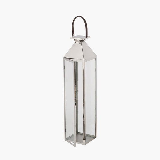 Silver Stainless Steel & Glass Medium Tall Lantern