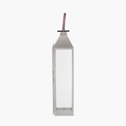 Silver Stainless Steel & Glass Medium Tall Lantern