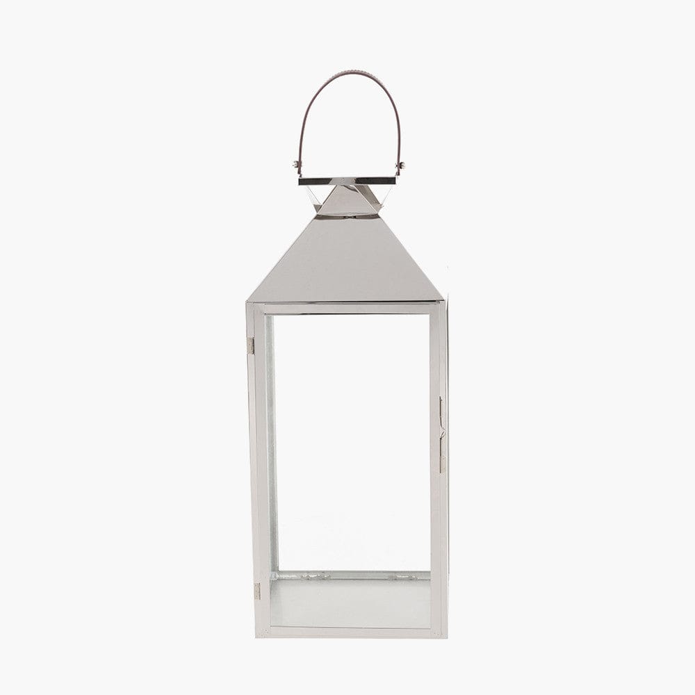 Silver Stainless Steel & Glass Large Lantern