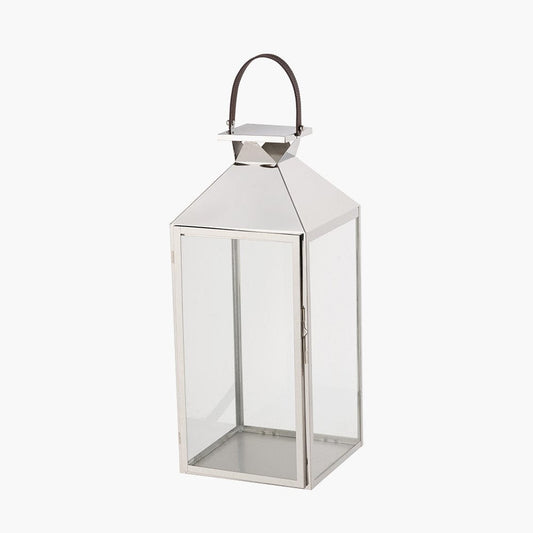 Silver Stainless Steel & Glass Large Lantern