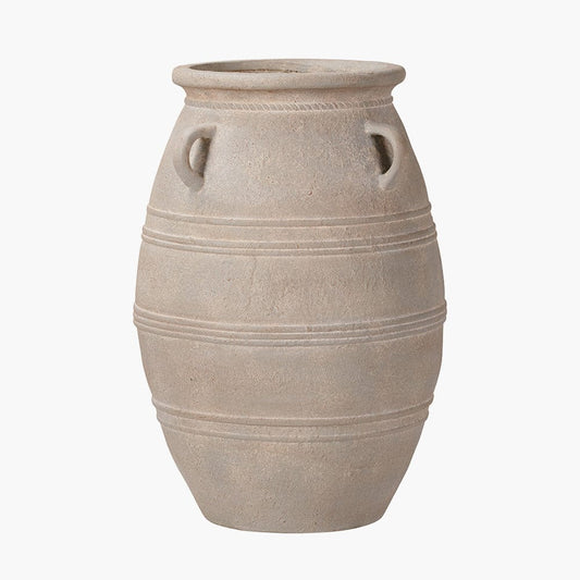 Grey Wash Large Fibrestone Decorative Vase with Handles