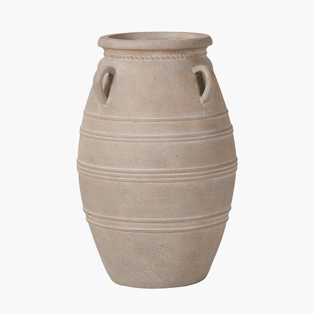 Grey Wash Small Fibrestone Decorative Vase with Handles