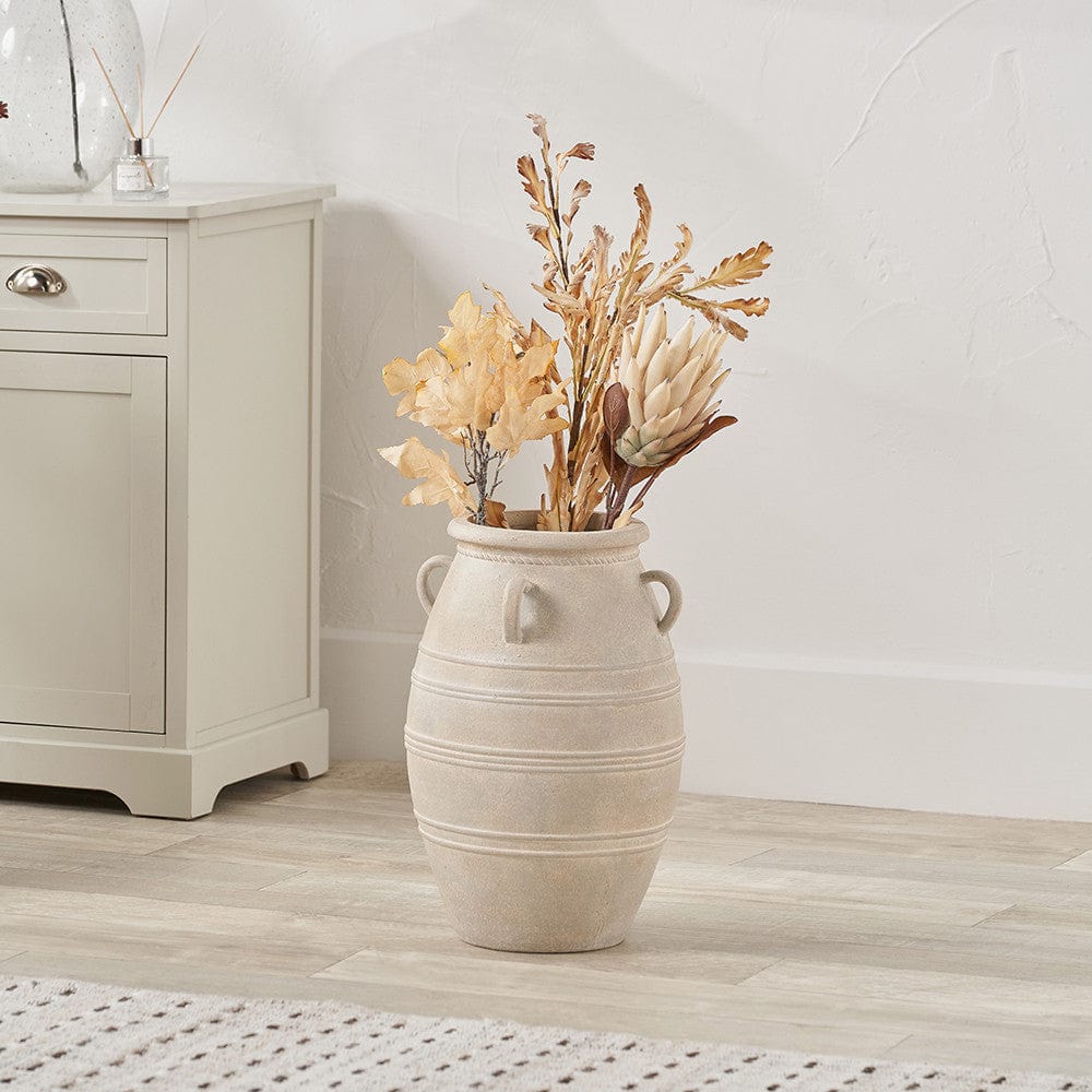 Grey Wash Small Fibrestone Decorative Vase with Handles