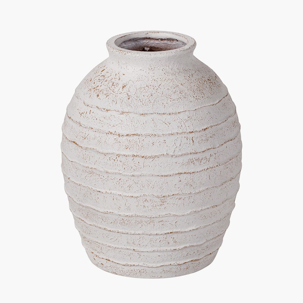White Wash Large Fibrestone Decorative Ribbed Vase