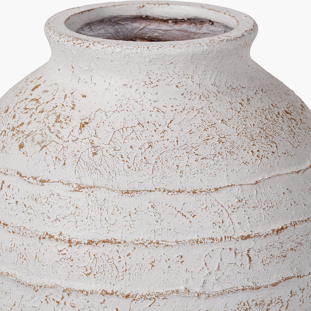 White Wash Large Fibrestone Decorative Ribbed Vase