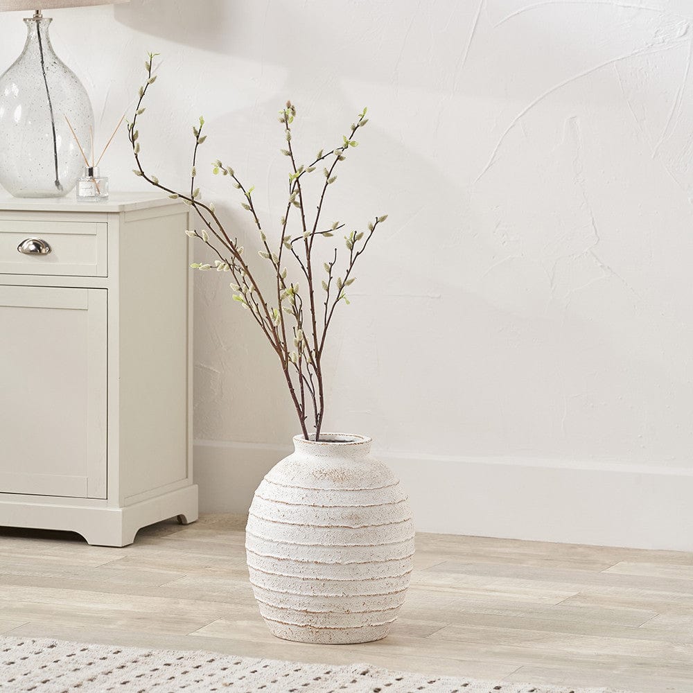 White Wash Small Fibrestone Decorative Ribbed Vase