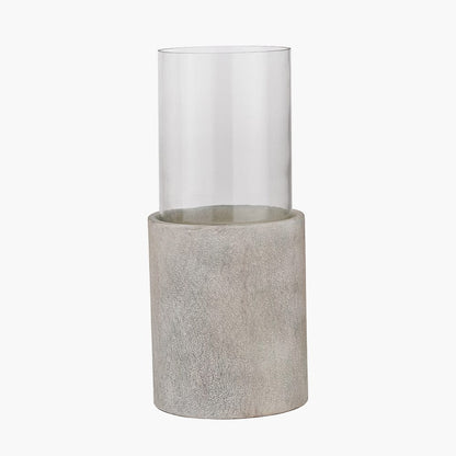 Stone Grey Metal & Clear Glass Small Hurricane