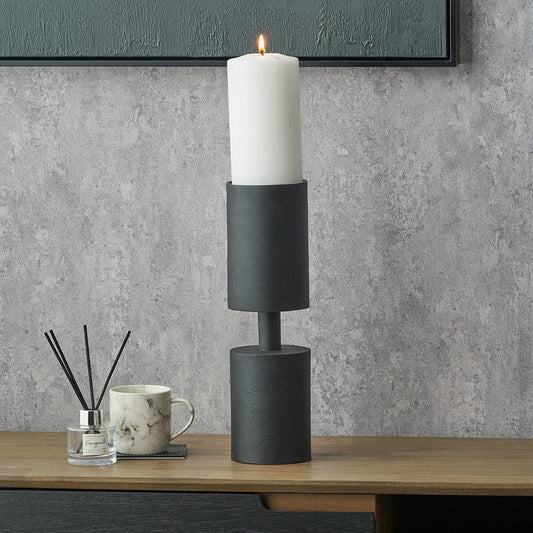 Matt Black Large Metal Pillar Candle Holder