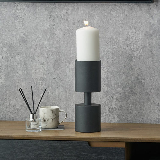 Matt Black Small Metal Pillar Candle Holder