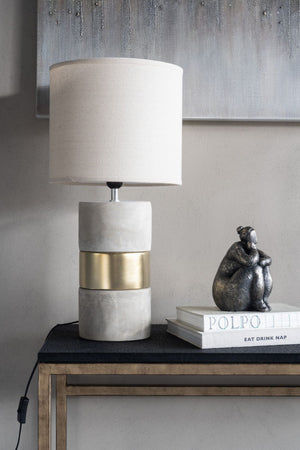Concrete and Gold Table Lamp with Natural Shade