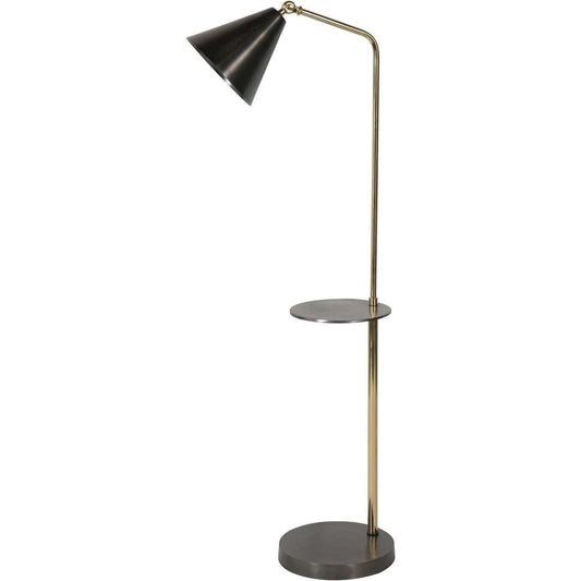 Amelie Brushed Floor Lamp in Satin Grey & Brass with Table