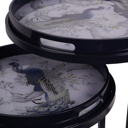 Belvedere Peacock Print Set Of 2 Side Tables