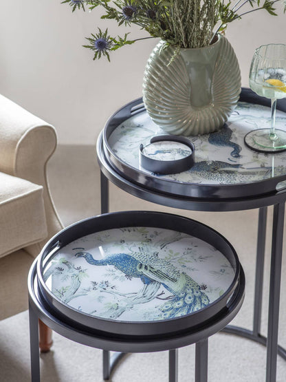 Belvedere Peacock Print Set Of 2 Side Tables