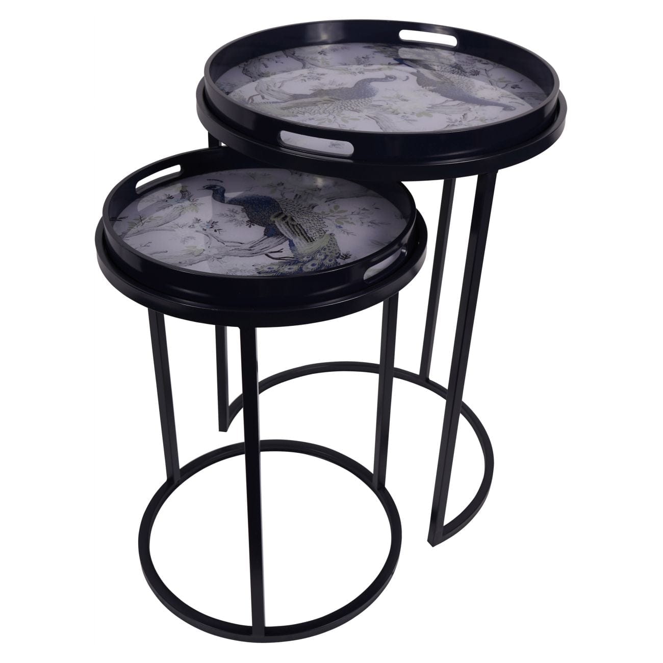 Belvedere Peacock Print Set Of 2 Side Tables