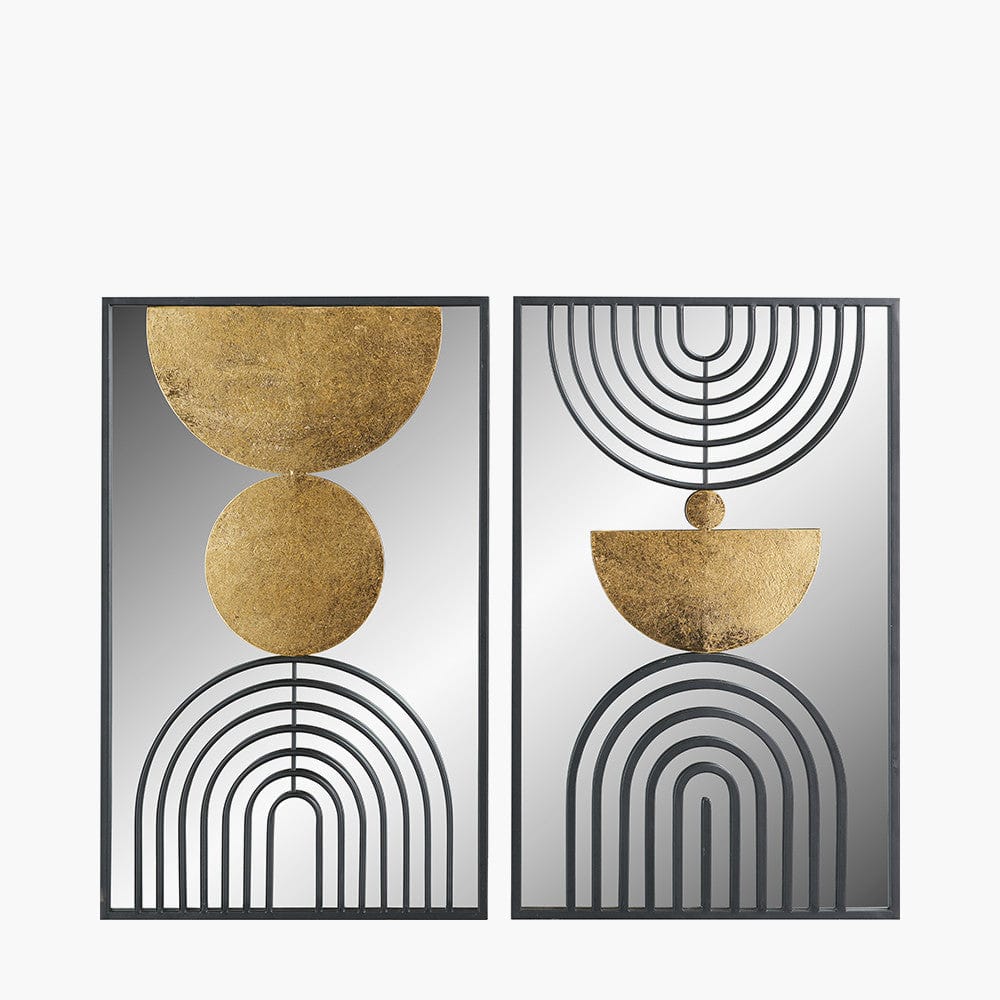 Set of 2 Mirrored, Black & Gold Metal Wall Art