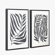 Set of 2 Black Leaf Print Canvases with Black Frames